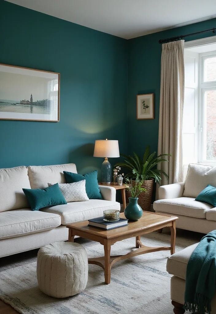 12 Teal Living Room Ideas for Calm Rich Beautiful Color 1 12 Teal Living Room Ideas for Calm Rich Beautiful Color - 1. Teal Accent Wall for a Bold Statement