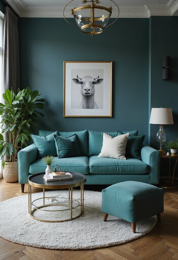 12 Teal Living Room Ideas for Calm Rich Beautiful Color 100 12 Teal Living Room Ideas for Calm Rich Beautiful Color - 10. Teal and Metallics Combination