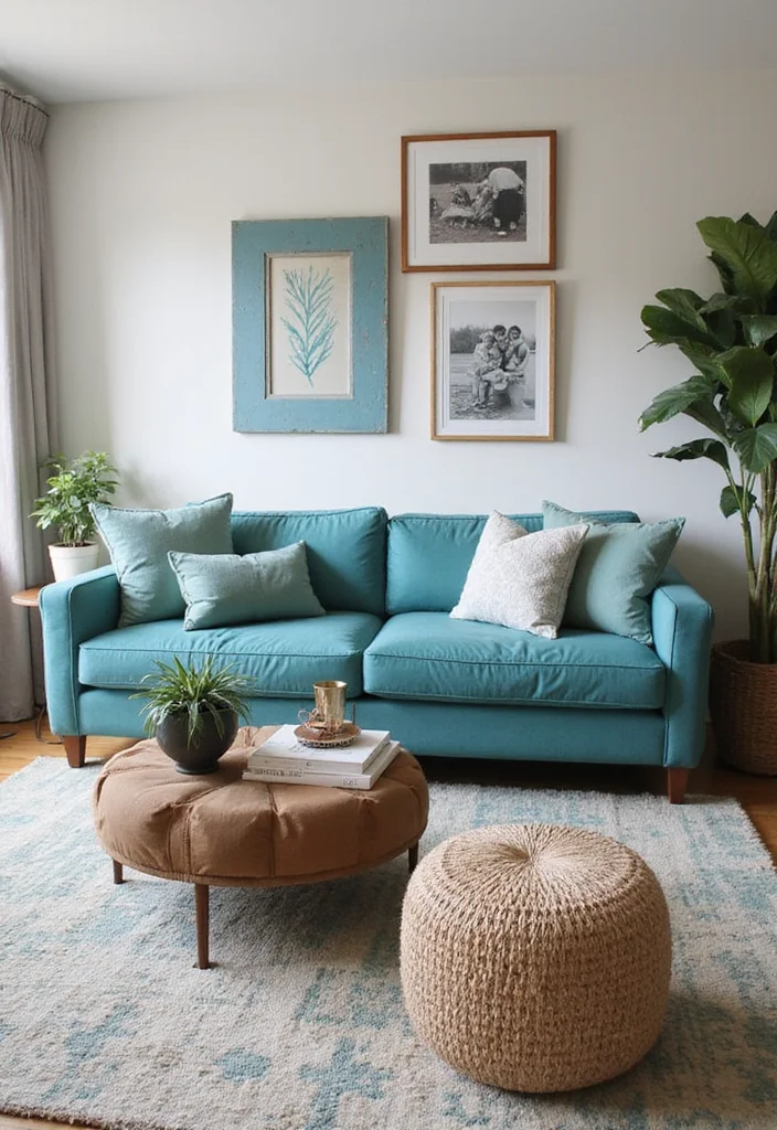 12 Teal Living Room Ideas for Calm Rich Beautiful Color 122 12 Teal Living Room Ideas for Calm Rich Beautiful Color - 12. Personalized Teal Touches