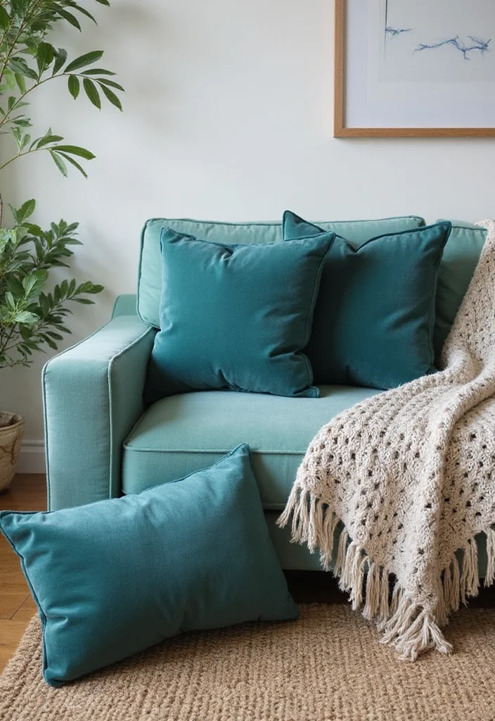 12 Teal Living Room Ideas for Calm Rich Beautiful Color 12 12 Teal Living Room Ideas for Calm Rich Beautiful Color - 2. Layered Textures for Depth