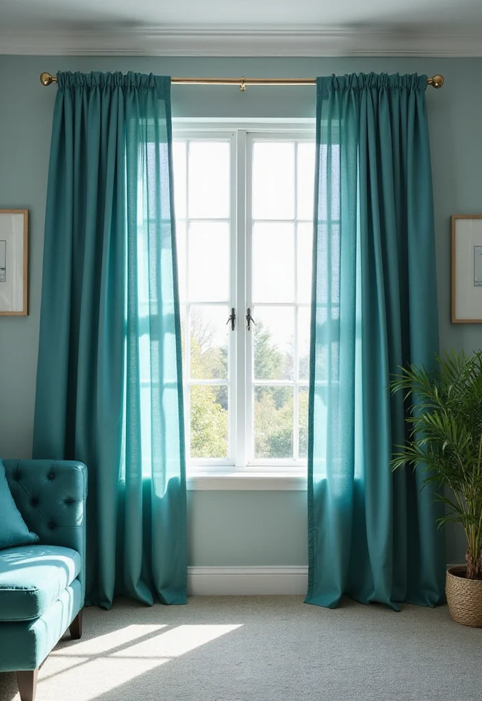 12 Teal Living Room Ideas for Calm Rich Beautiful Color 34 12 Teal Living Room Ideas for Calm Rich Beautiful Color - 4. Teal Curtains for Instant Elegance