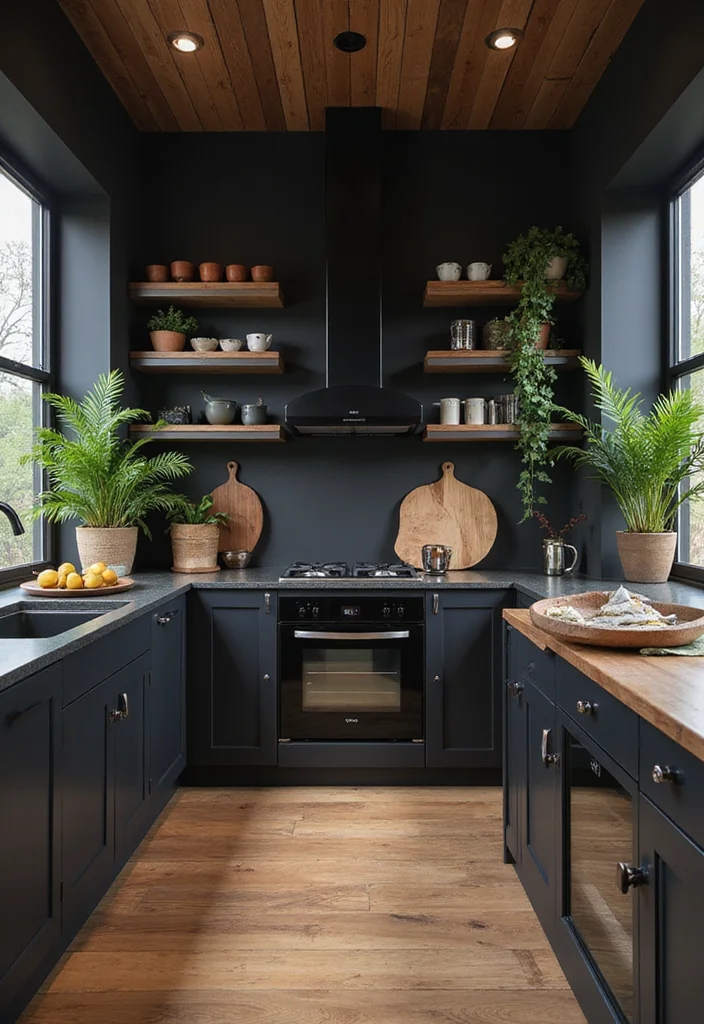 14 Black Kitchen Ideas for Bold Modern Sleek Style - 10. Black Mixing with Natural Elements