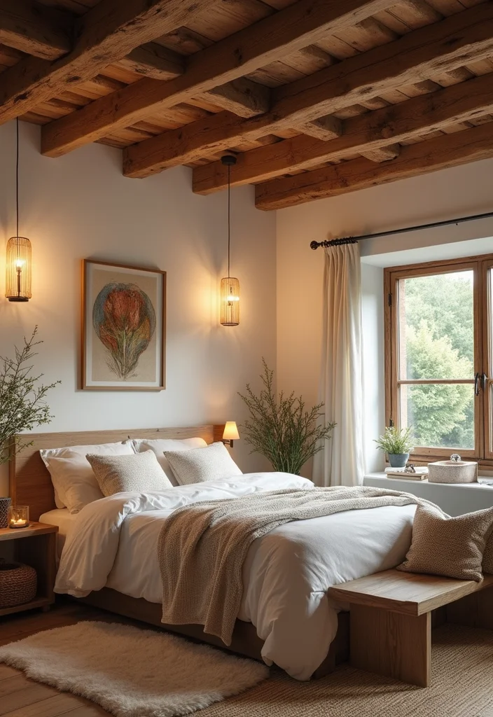 14 Brown Bedroom Ideas for Warm Cozy Natural Comfort 12 14 Brown Bedroom Ideas for Warm Cozy Natural Comfort - 2. Rustic Wooden Beams