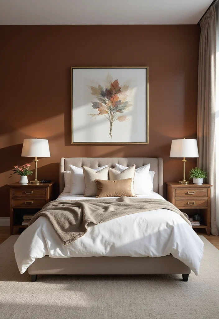 14 Brown Bedroom Ideas for Warm Cozy Natural Comfort 34 14 Brown Bedroom Ideas for Warm Cozy Natural Comfort - 4. Warm Accent Walls