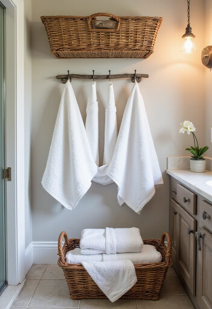 14 Country Bathroom Ideas for Classic Comfortable Everyday Style 122 14 Country Bathroom Ideas for Classic Comfortable Everyday Style - 12. Decorative Towel Displays