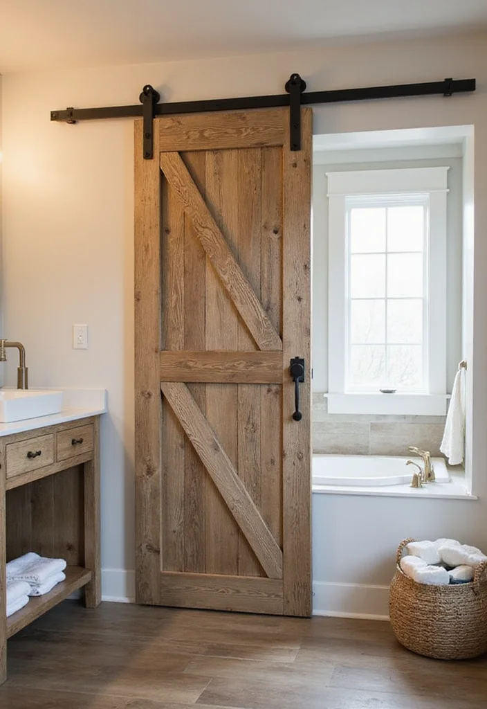 14 Country Bathroom Ideas for Classic Comfortable Everyday Style 12 14 Country Bathroom Ideas for Classic Comfortable Everyday Style - 2. Barn Door Elegance