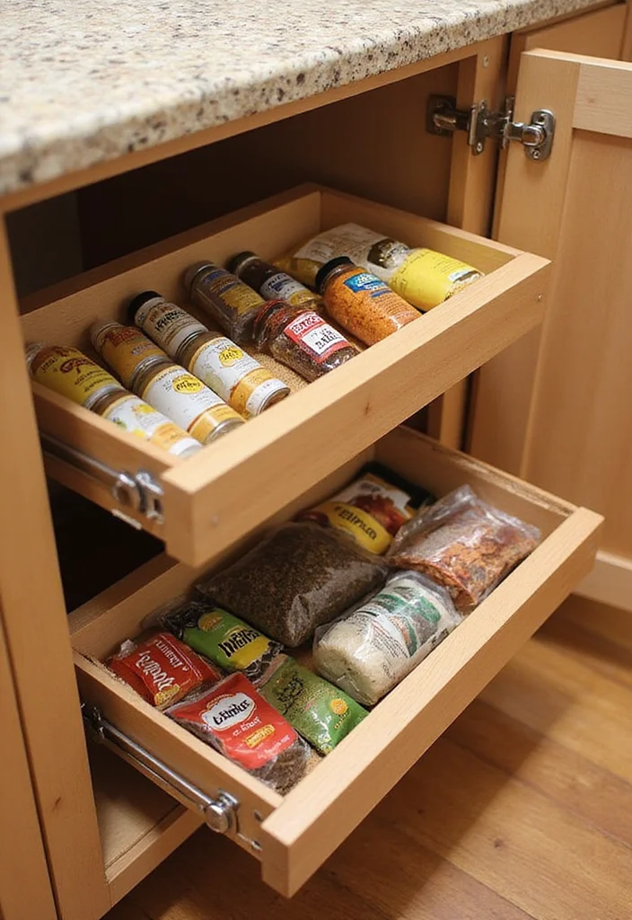 15 Kitchen Cabinet Storage Ideas for Better Organization and Space 1 15 Kitchen Cabinet Storage Ideas for Better Organization and Space - 1. Rolling Under-Shelf Baskets