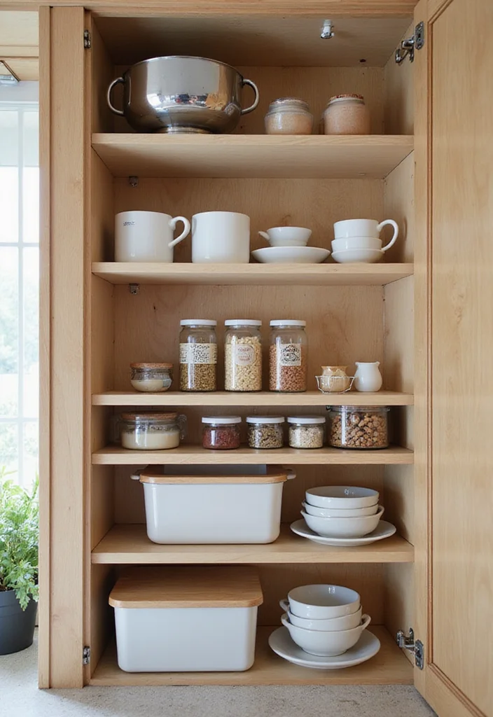 15 Kitchen Cabinet Storage Ideas for Better Organization and Space 133 15 Kitchen Cabinet Storage Ideas for Better Organization and Space - 13. Use Shelf Risers