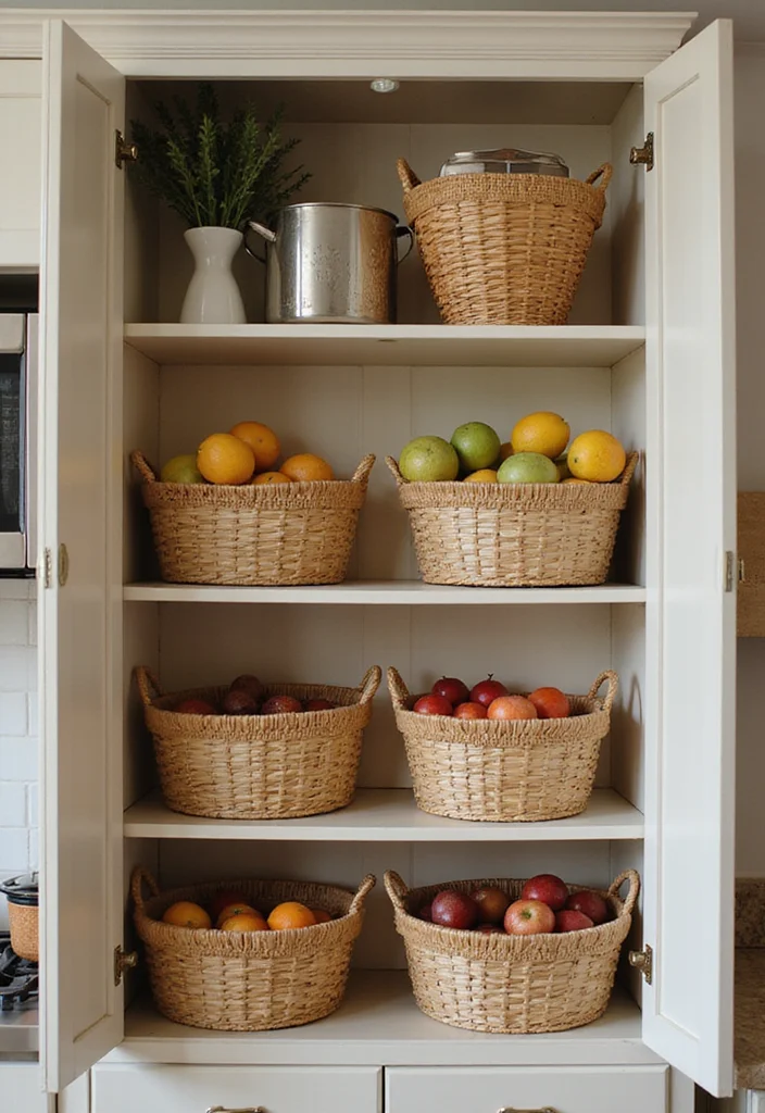 15 Kitchen Cabinet Storage Ideas for Better Organization and Space 155 15 Kitchen Cabinet Storage Ideas for Better Organization and Space - 15. Creative Baskets and Bins