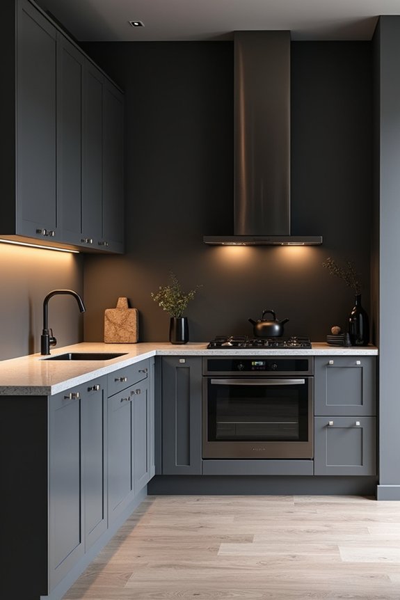 black walls grey kitchen contrast