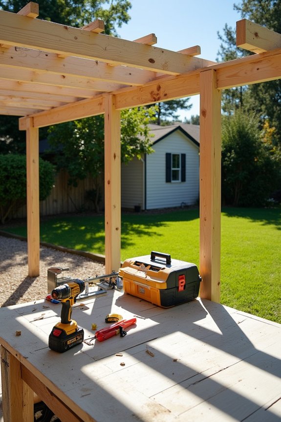 budget friendly pergola frame with toja grid