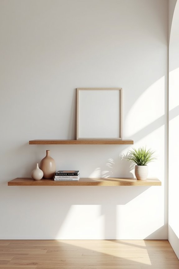 floating shelves enhance wall display