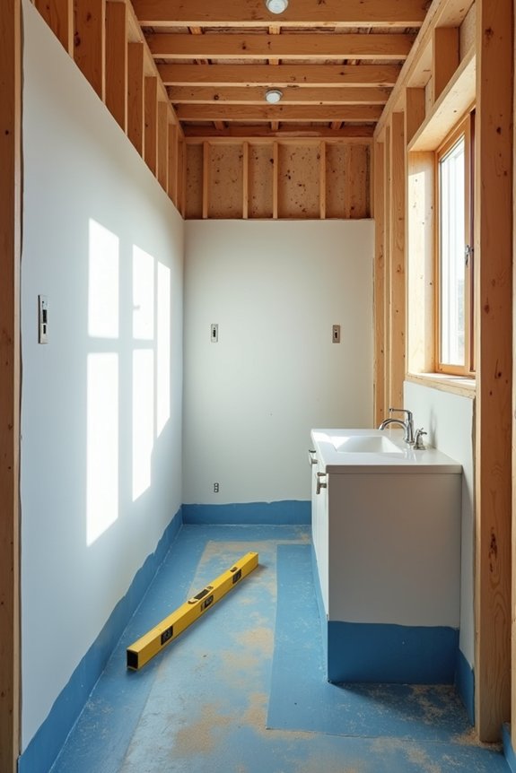 framing drywall waterproofing progress