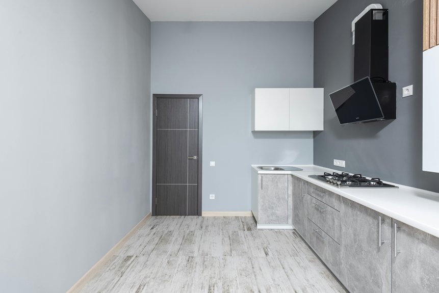 grey kitchen paired with ten wall colors