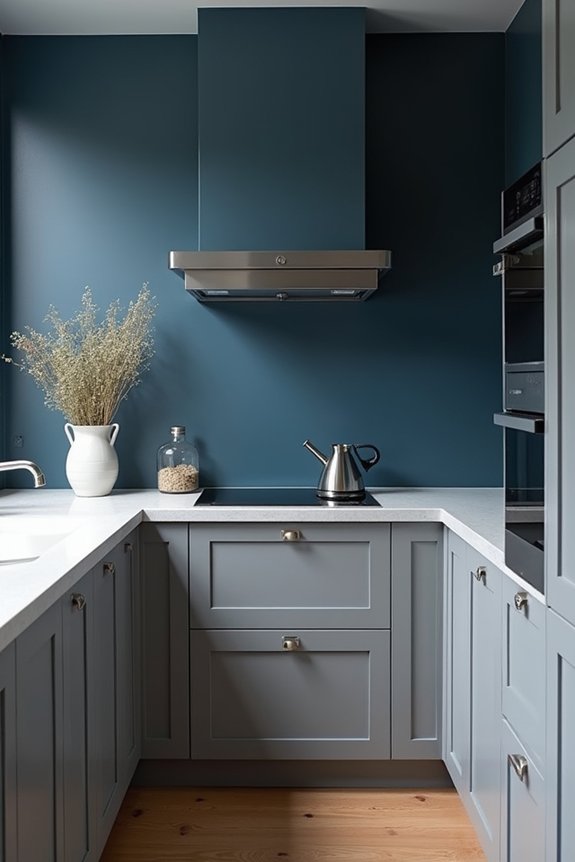 navy blue elevates gray cabinetry