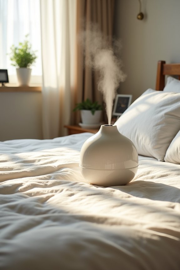 place humidifier a few feet from bed