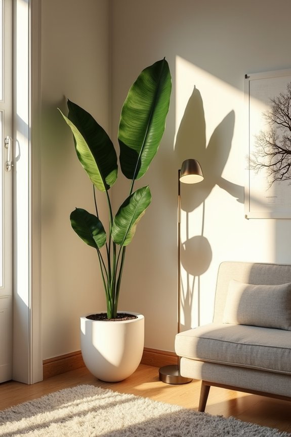 10 Smart Ideas for What to Put in That Empty Corner of Your Living Room 2 statement plant fills corner with height